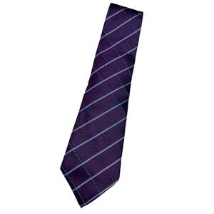 Harrods Knightsbridge Silk Tie Tartan Plaid Purple Lavender Navy